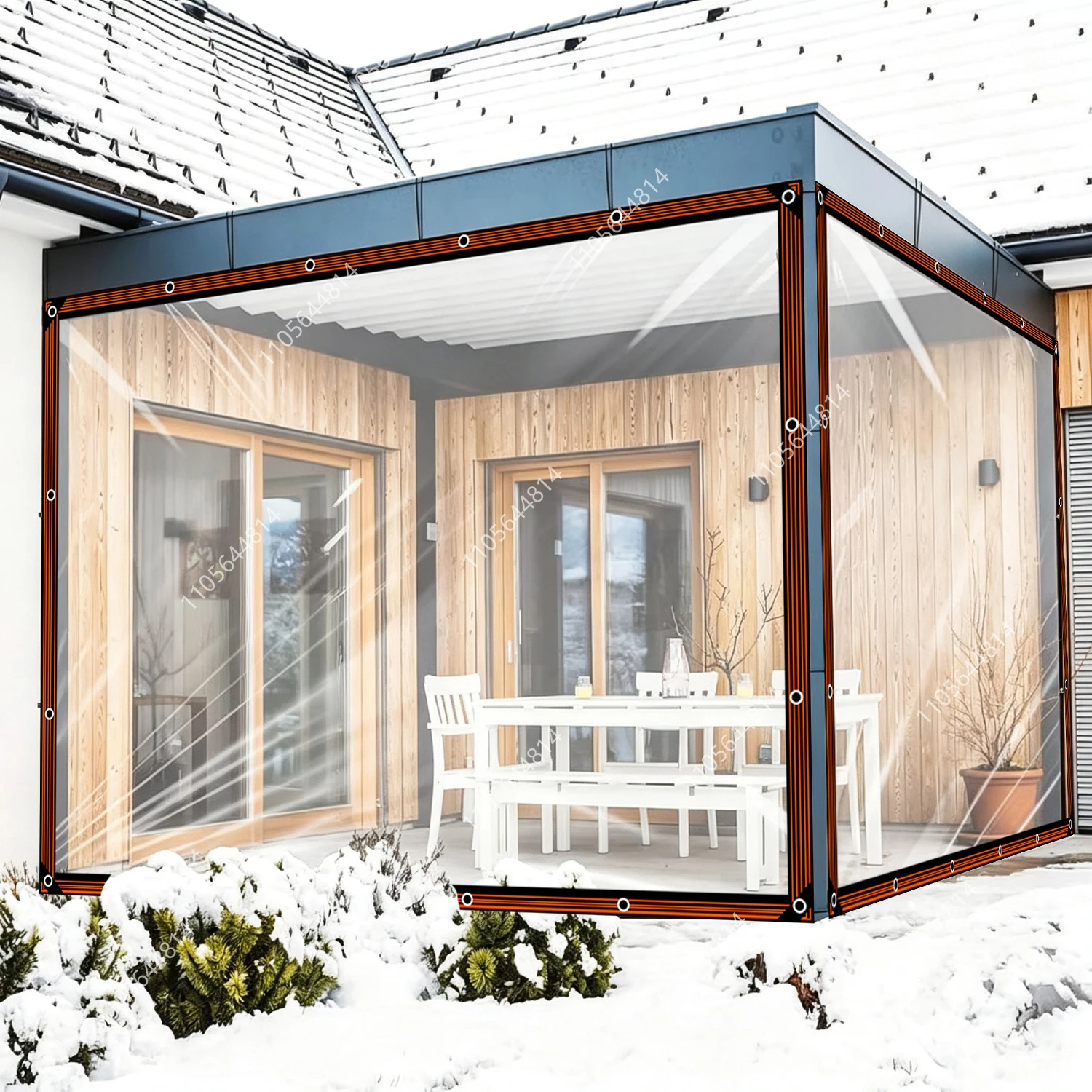 Transparente Pavillon-Seitenwand aus Planenmaterial mit Ösen, wasserdichter Regen- und Schneeschutz für Terrasse, Garten, Pergola, Abdeckvorhang – Detail 1