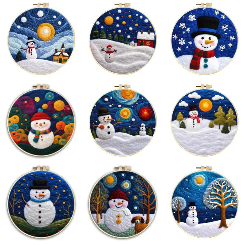 

CHENISTORY Needle Felting Patterns Diy Wool Needle Felt Snowman Set Wool Painting Winter Diy Gift Needle Felting Home Decor