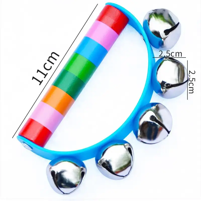 6PCS Holz Handbell Regenbogen Jingle Bell Shaker Rassel Für Kinder Baby Musical Instruments Montessori Vorschule Frühe Pädagogische