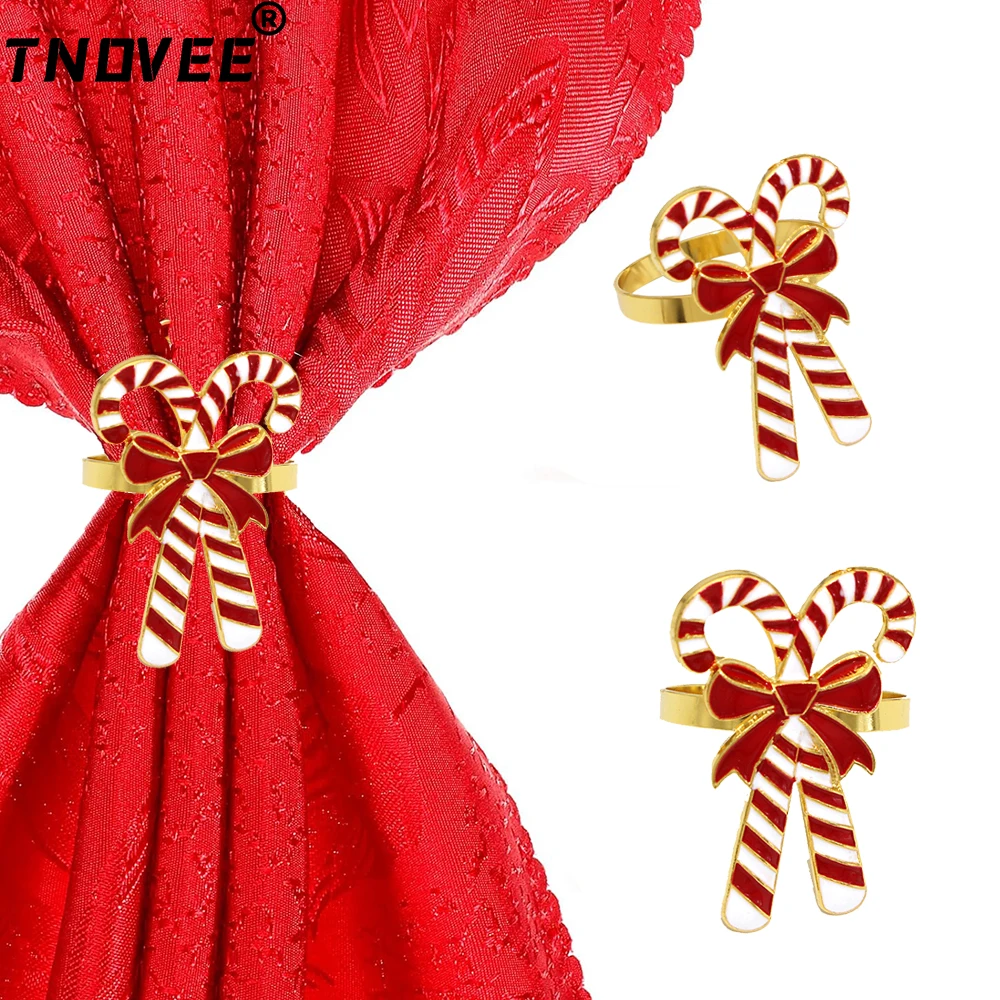 20Pcs Christmas Candy Cane Napkin Rings Sweets Candy Napkin Holder for Xmas Tree Hanging Ornaments Party Dinner Table Decor