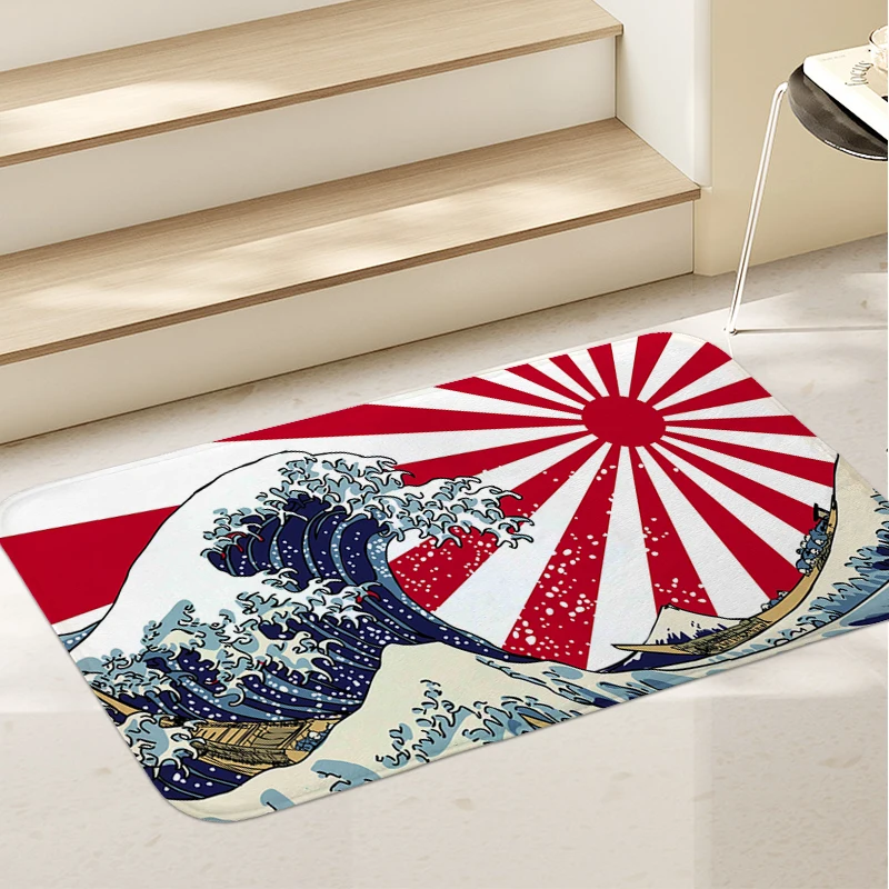 Sleeping Room Rug Japanese Waves, Bathroom Mat, Home Entrance Mat, Custom Rug, Funny Doormat, Living Room Floor Carpet Anti Slip