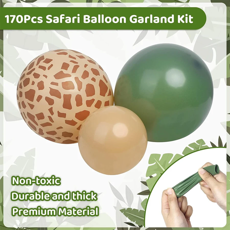 Jungle Safari Balloons Arch Kit Sage Green Brown Nude Animal Print Balloons for Woodland Giraffe Wild One Birthday Party Decor view 4
