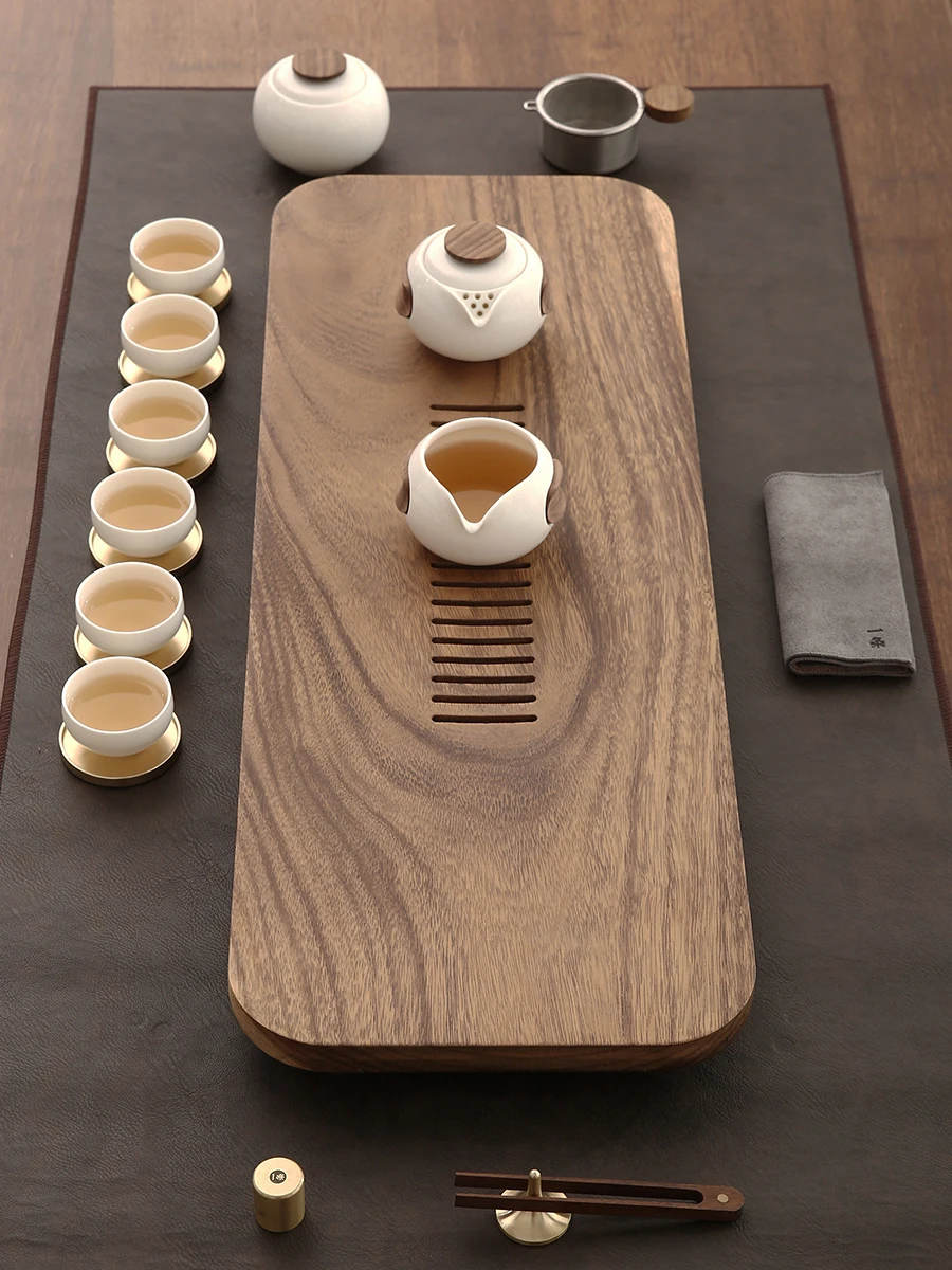 Black Walnut Tea Plate Solid Wood Household Simple Japanese Small Tea Table Whole Block Drainage Tea Sea Kung Fu Tea Set