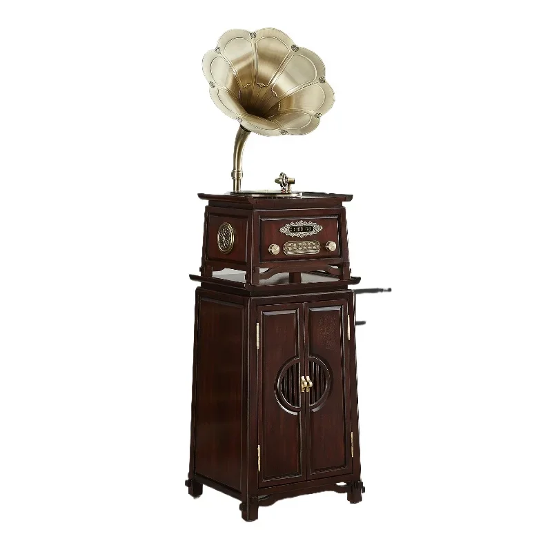 Phonograph bluetooth retro vinyl record player classic tone music radio retro stereo record player