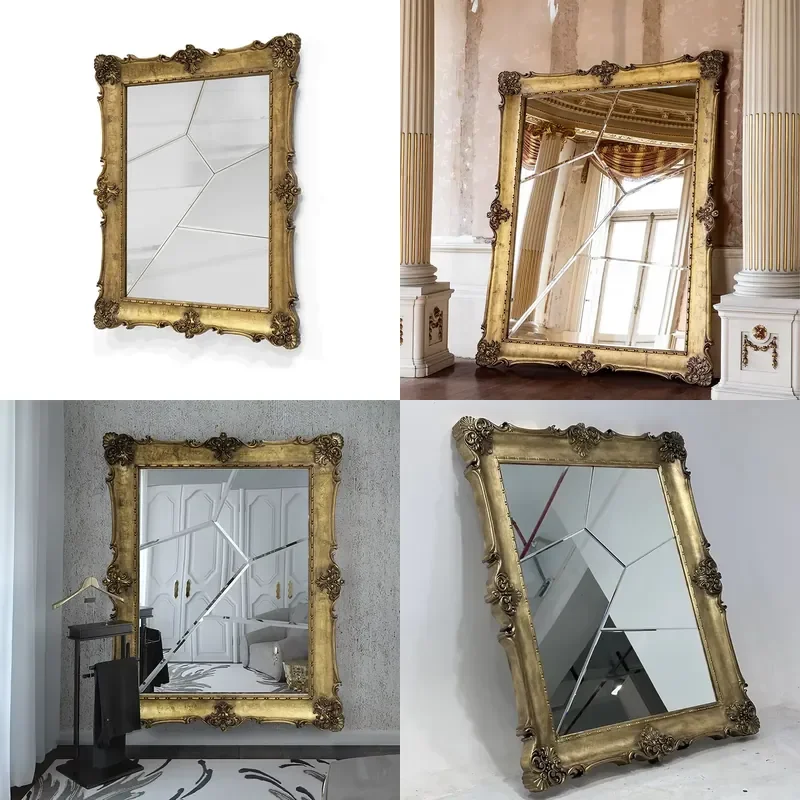 for  European Unique Wall Hanging Home Decoration Solid Wood Carving Flower Mirror Living Room Luxury Wall Decor