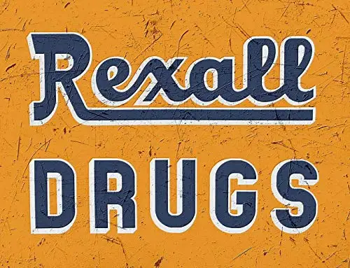 

Оранжевый декоративный дорожный металлический жестяной знак Rexall Drugs, 8x12 дюймов