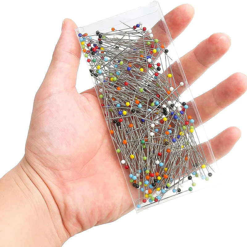 100Pcs Sewing Needles Glass Ball Multicolor Head Pins Straight Quilting Pins with Pearl Heads DIY Sewing Jewelry Decor Crafts