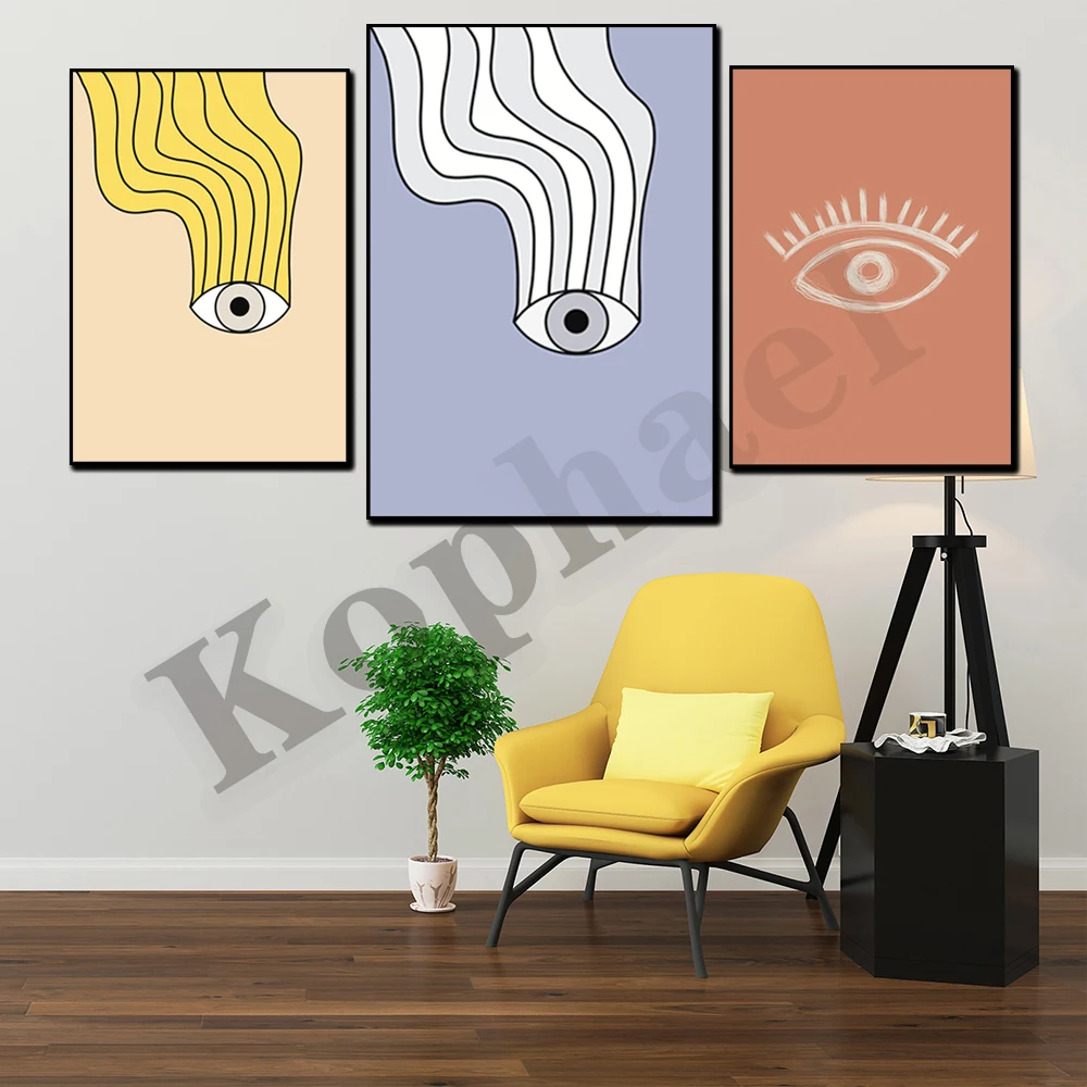 أصفر أسود أزرق عين الشر خط الفن انتقائي قماش اللوحة الديكور
