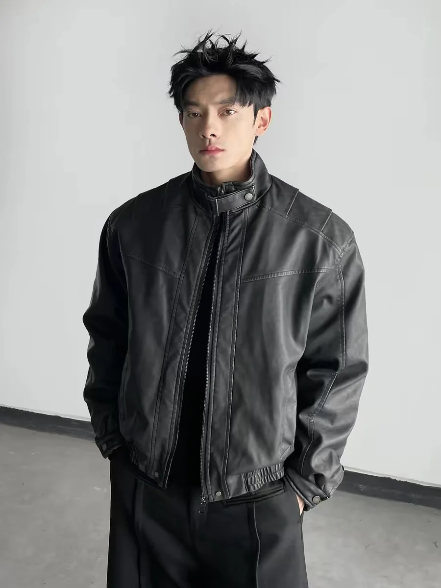 

Ретро-куртка-бомбер из состаренной кожи в американском стиле, повседневная, с воротником-стойкой, унисекс, классическая, теплая