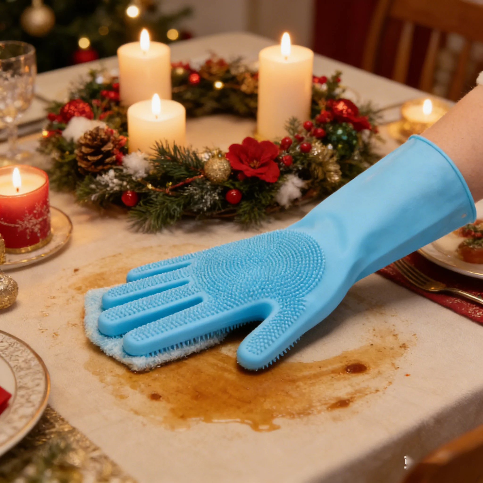 Heavy Duty Cleaning Gloves, Puncture & Chemical Resistant. Blue, 17cm, for Tough Chores - Image 3