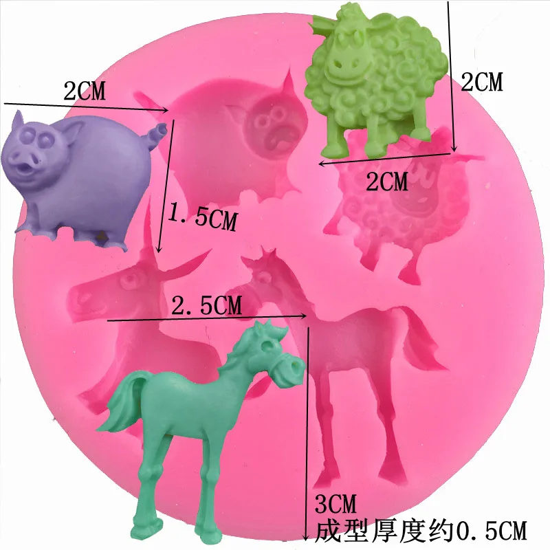 

Farm Animal Horse Sheep Donkey Fondant Decorating Tools Silicone Bakeware