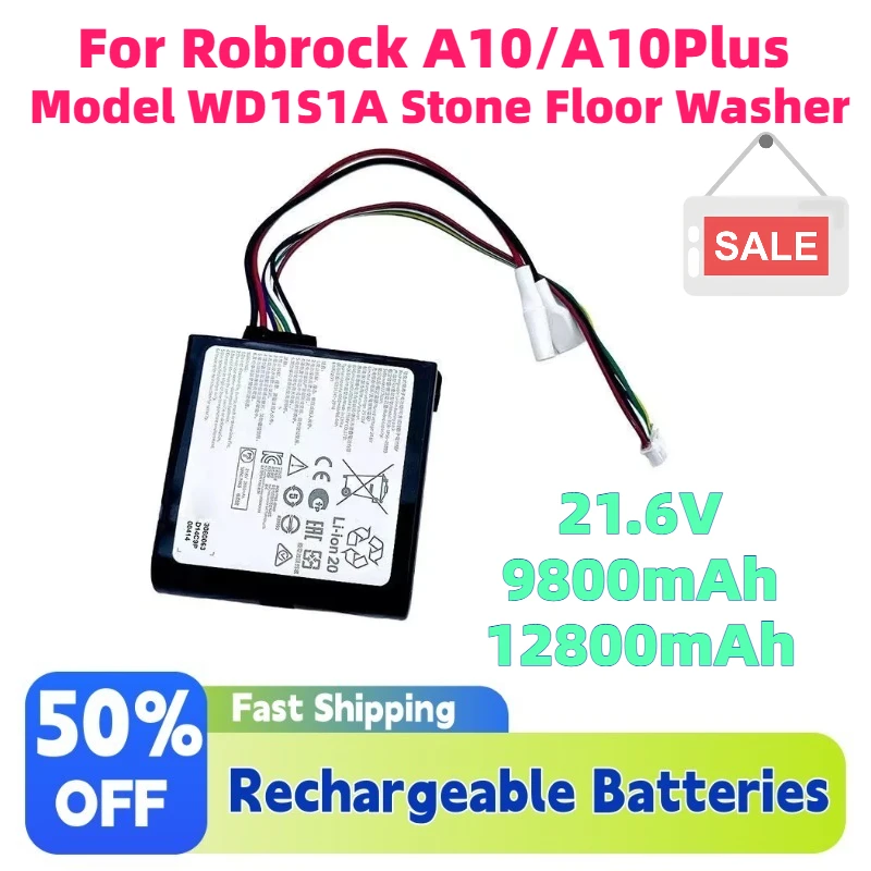12800mAh Large Capacity Rechargeable Lithium Vacuum Cleaner Battery for Robrock A10 A10Plus Model WD1S1A Stone Floor Washer