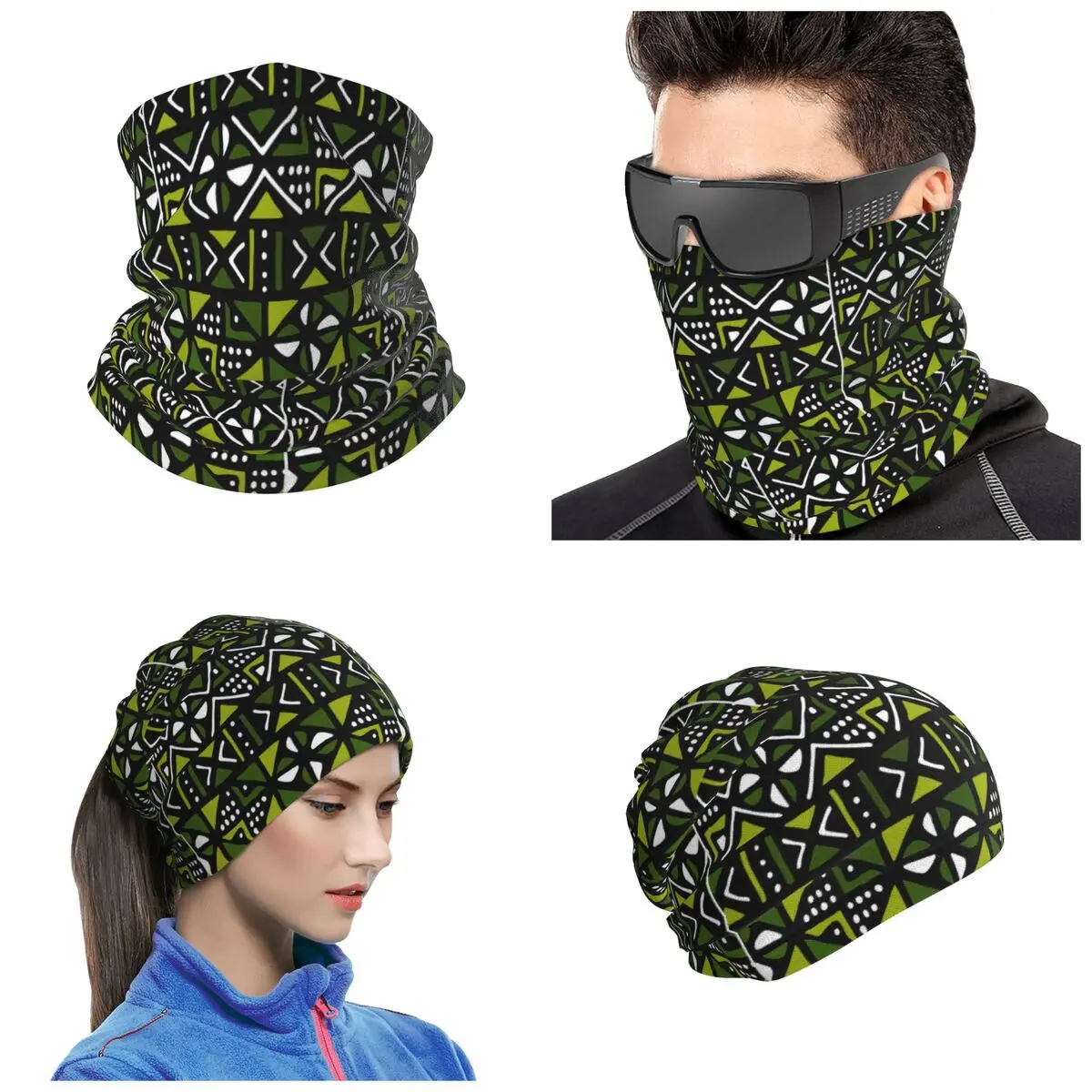 Lime Green Mudcloth African Tribal Print Bandana Neck Cover Printed Wrap Scarf Warm Face Mask For Men Women Adult Winter