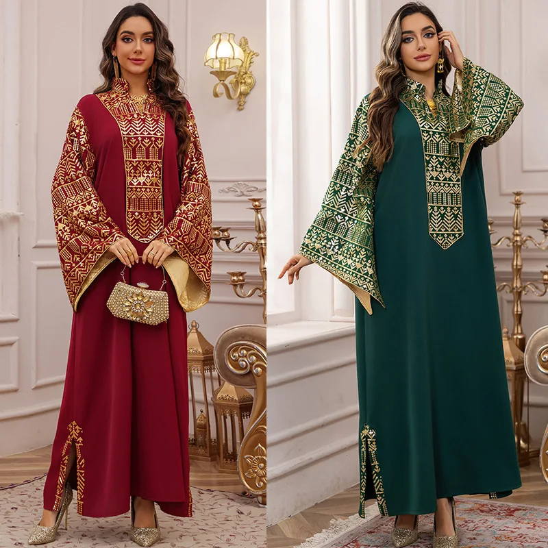 

Ab474 Women's Muslim Plus Size Abaya Dubai Sequin Embroidery Long Sleeve Robe Abaya Ramadan Dubai Luxury Islam Elegant