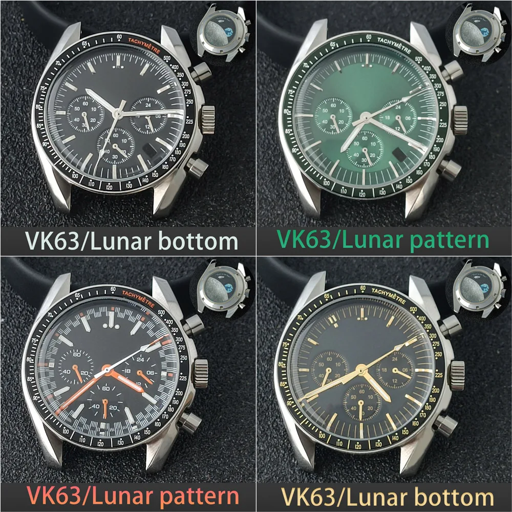 

39.7MM case 32.5MM dial Moon pattern Footprint pattern Chronograph Metal material suitable for speed VK63 Master watch case