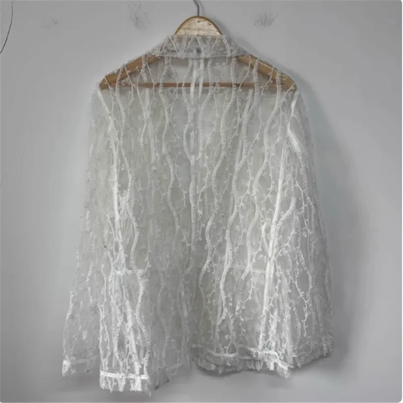 بدلة طبقات صيفية بسيطة ومتعددة الاستخدامات للرجال واقية من الشمس مصنوعة من شبكة شفافة بيضاء 2025 وغزل أوميغا #4