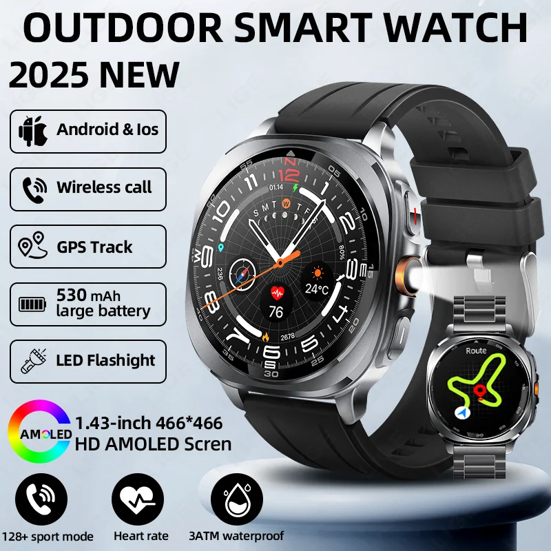 

LIGE новые встроенные GPS умные часы военный компас высота и давления воздуха умные часы мужские 530 мАч 3ATM водонепроницаемые спортивные BT Call