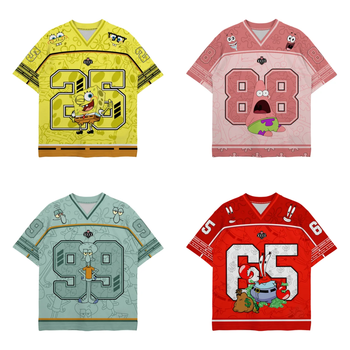 Potdemiel SpongeBob SquarePants Anime 3D Print Rugby Style Jersey Adults Kids T-Shirt Family Summer Casual Hip Hop Streetwear