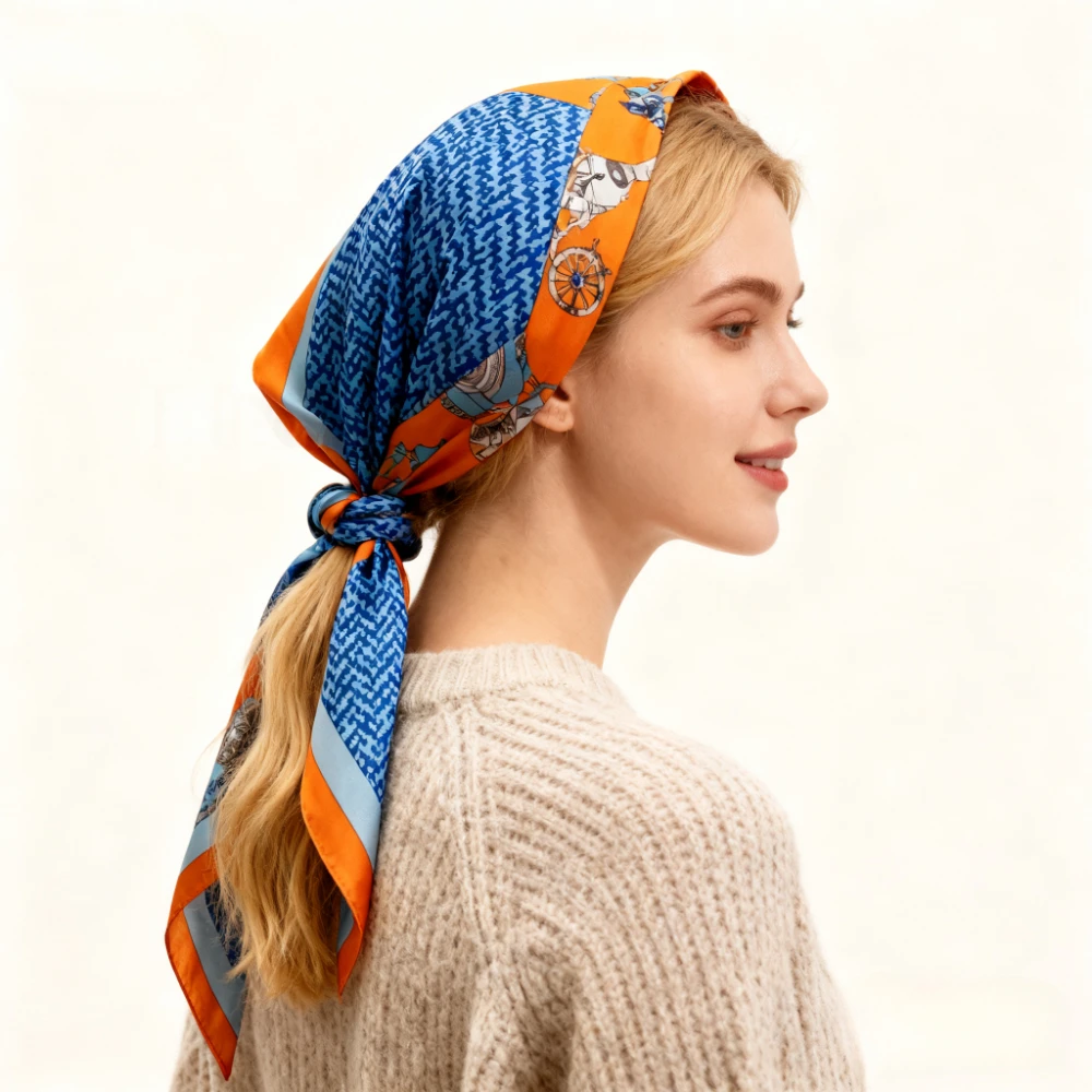 

68 см оранжевый шарф с принтом пони, женский осенне-зимний шарф из полиэфирного волокна, модный и универсальный теплый солнцезащитный шаль на шею