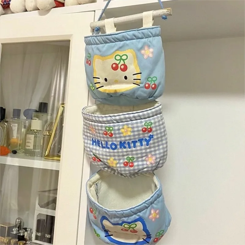 Sanrio Hello Kitty Storage Hanging Bags Sundries Storage Bag The Fabric Hanging Wall Pouch Kawaii Girls DIY Dormitory Organiser