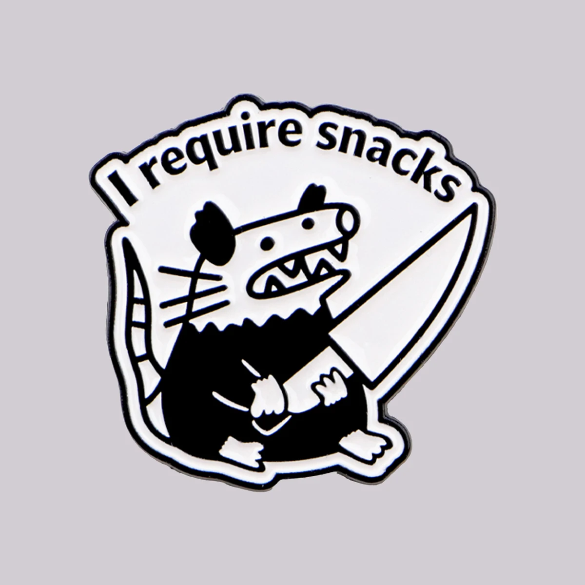 Ich brauche Snacks Emaille-Pin Opossum-Brosche Anstecknadeln Abzeichen für Rucksack Kleidung Accessoires Lustiger Schmuck Freunde Geschenke