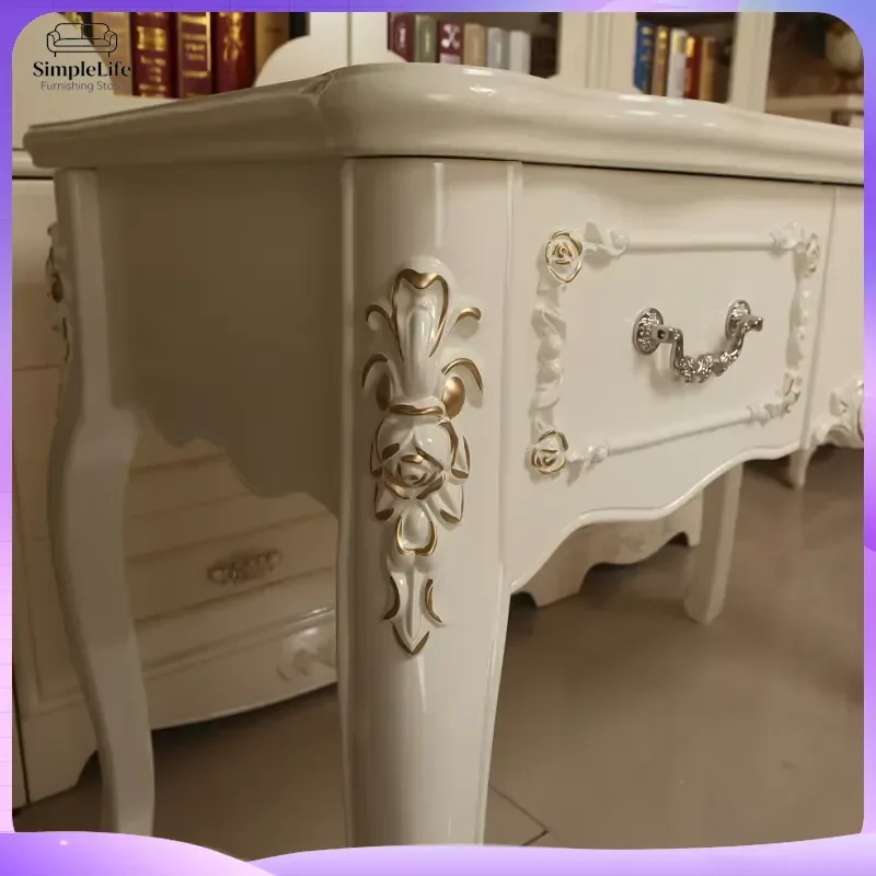 European Style White Computer Desk for Home Office Bedroom Solid Wood Writing Desk Student Study Table Minimalist Modern