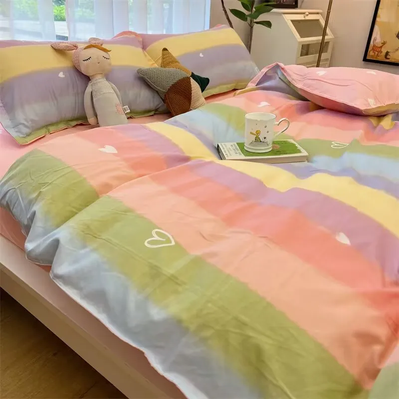 Korean Style Ice Cream Lattice Bedding Set Flat Bed Sheet Pillowcase Twin Full Queen Size Bed Linen Women Girls Duvet Cover Sets