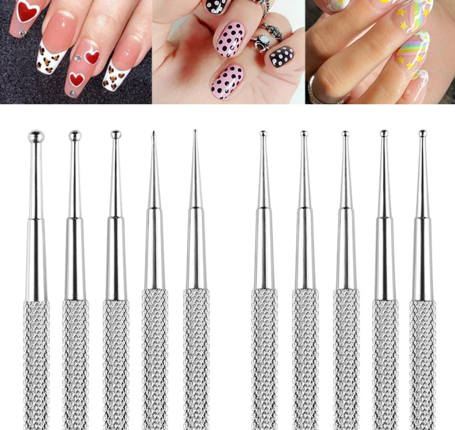 50Sets Stainless Steel Alloy Nail Nail Drill Pen Different Double Head Nail Stick Rhinestone Nail Drill Pen Nail Pin Nail Drill