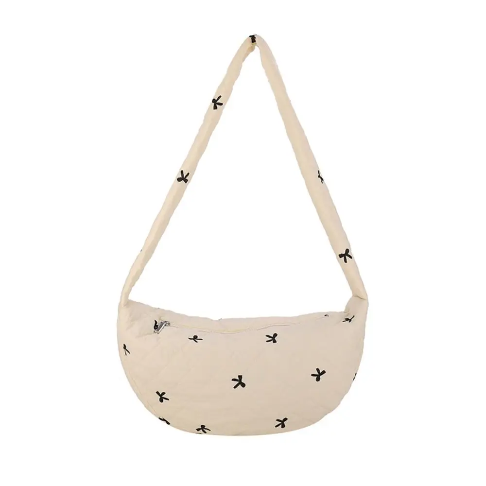 Casual Bow Embroidery Women Shoulder Bag Soilid Color Large Capacity Lingge Dumpling Bag Nylon Handbag Travel Crossbody Bag