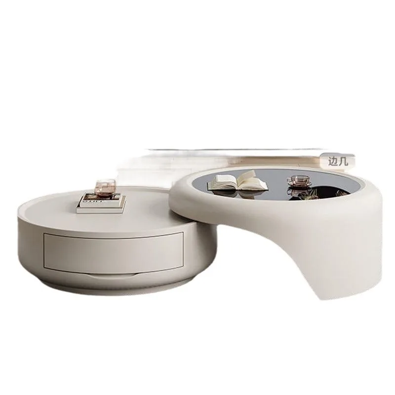 

with storage space, can be nested, white living room furniture, rotating glass table top, suitable for families and hotels