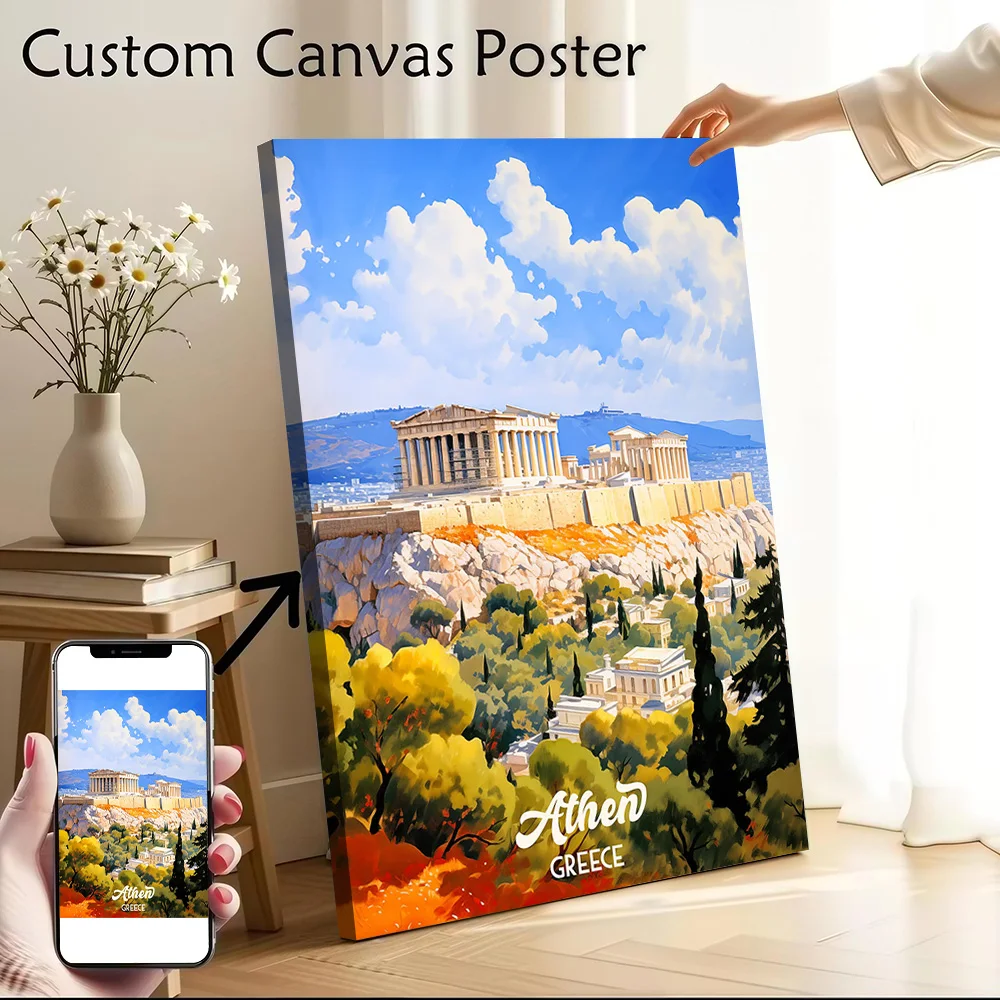 Athens Greece Travel Canvas Poster Wall Art Customizable High Quality Printed Picture for Wand Deko Home Decor Accessories Mural
