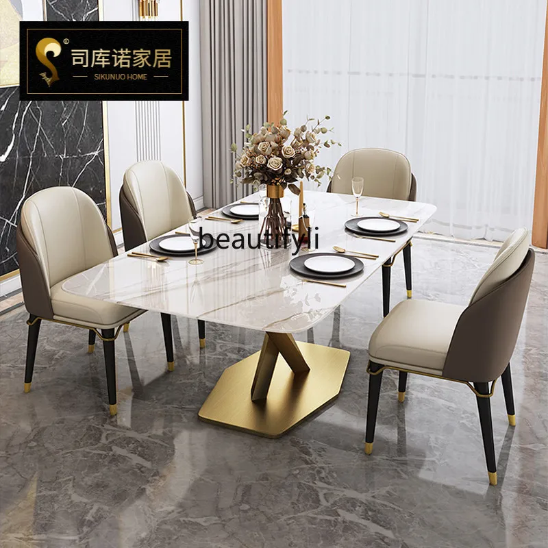 

Light luxury dining table chair combination Italian style household small apartment rectangular living room for modern dining