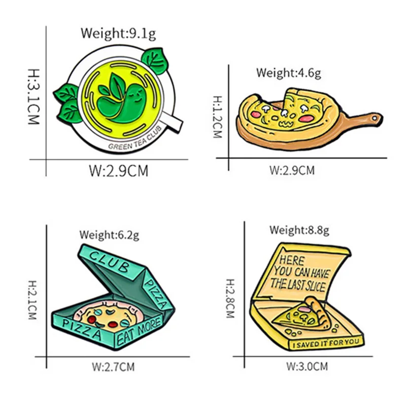 2021 New Arrival Green Plant Elf Pizza Food Enamel Jewelry Cartoon Pizza Club Takeaway Fast Food Badge Pendant Gifts