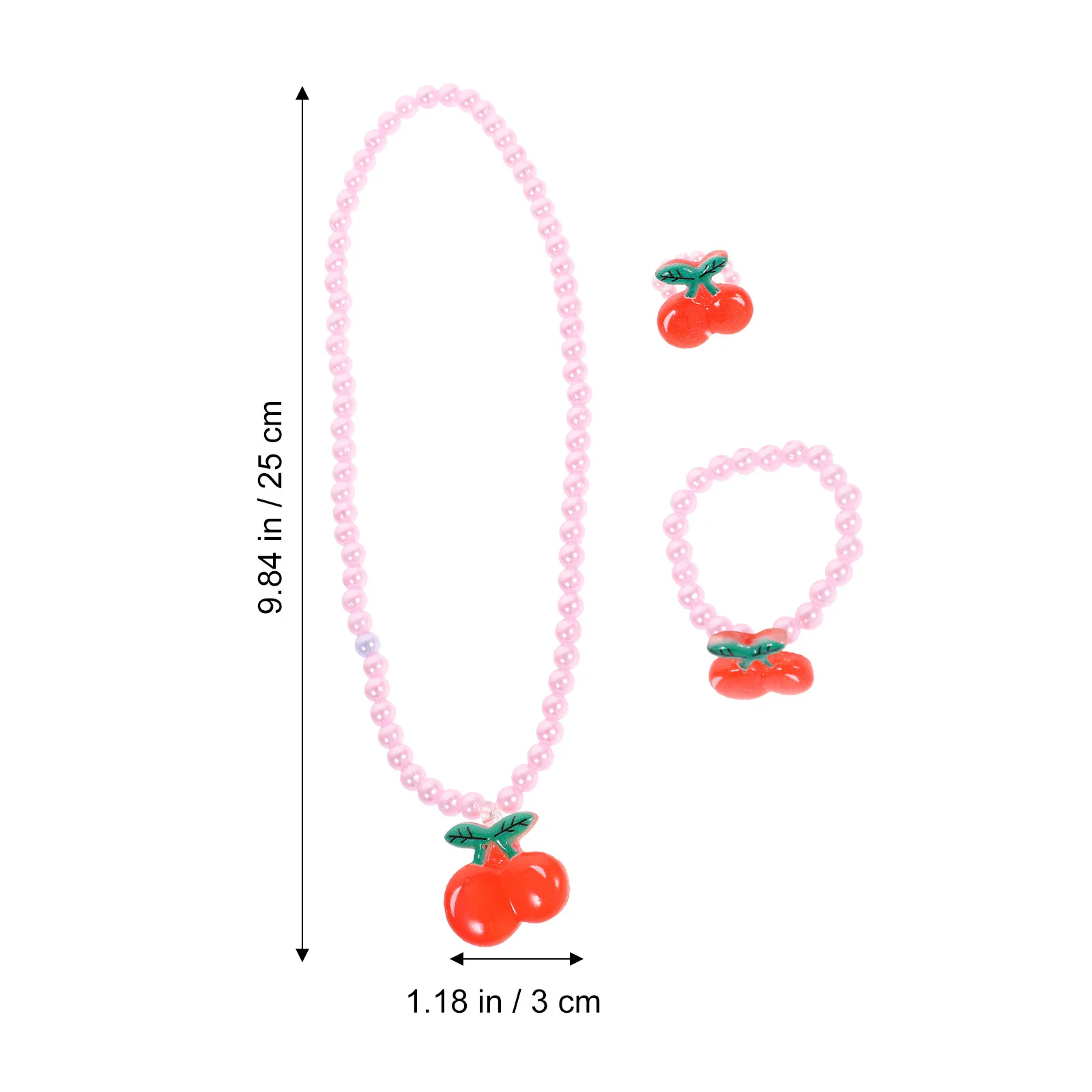 3Pcs Cherry Pendant Necklace Kids Pearl Jewelry Pink Imitation Pearls Durable Glossy Strong Strand Perfect for Birthday Wedding