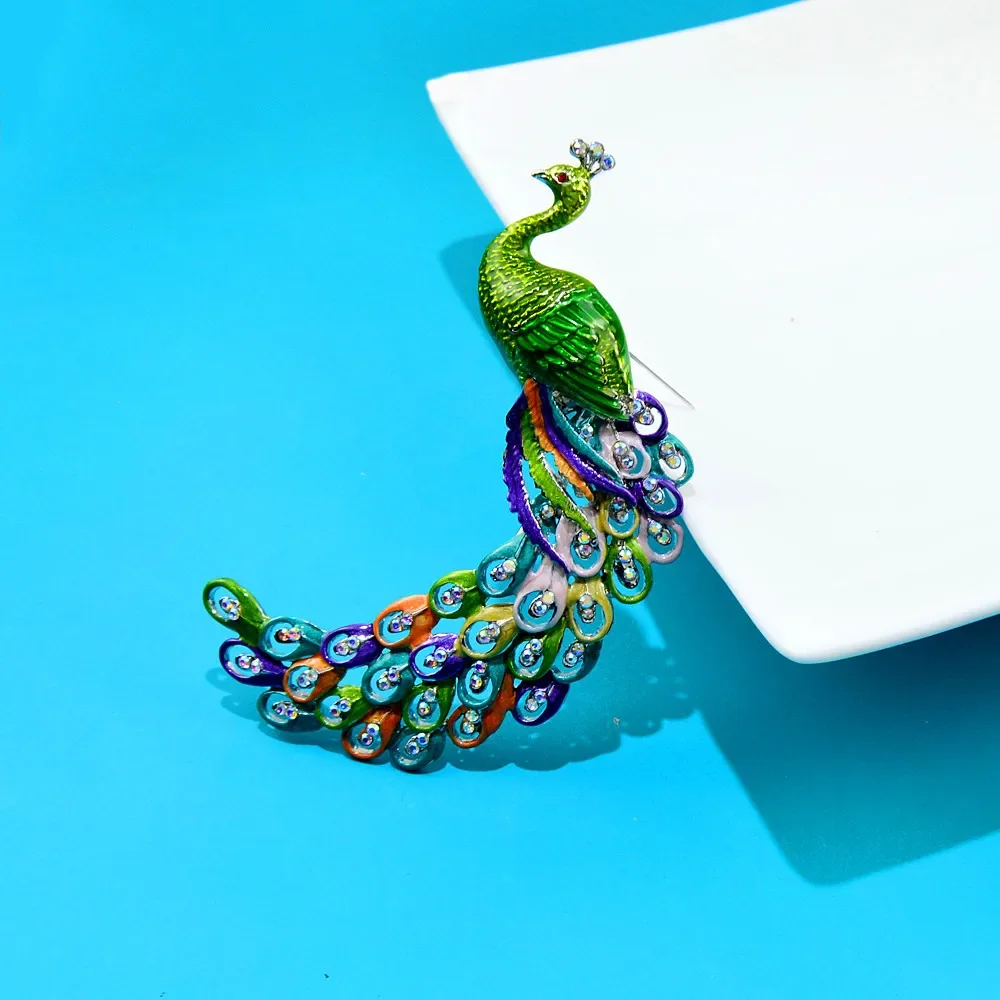 Fashion Rhinestone Peacock Brooch Pin Animal Enamel Corsage for Women Girls Clothing Accessories