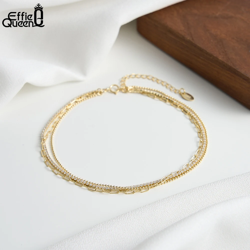 

Effie Queen 925 Sterling Silver Muti-layer Bead Anklet For Women Sparkling Zircon Tennis Chain Foot Anklet Fashion Jewelry SA104