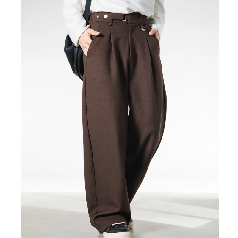 Stile popolare giovanile primavera/autunno da uomo con vita regolabile, pantaloni larghi e casual a gamba dritta pieghettati tridimensionali