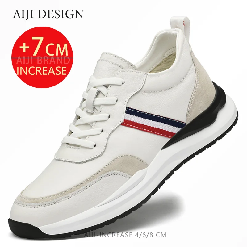 

7cm height increasing shoes genuine Leather mens elevator shoes for man sports sneakers elevate taller lift shoes Luxury
