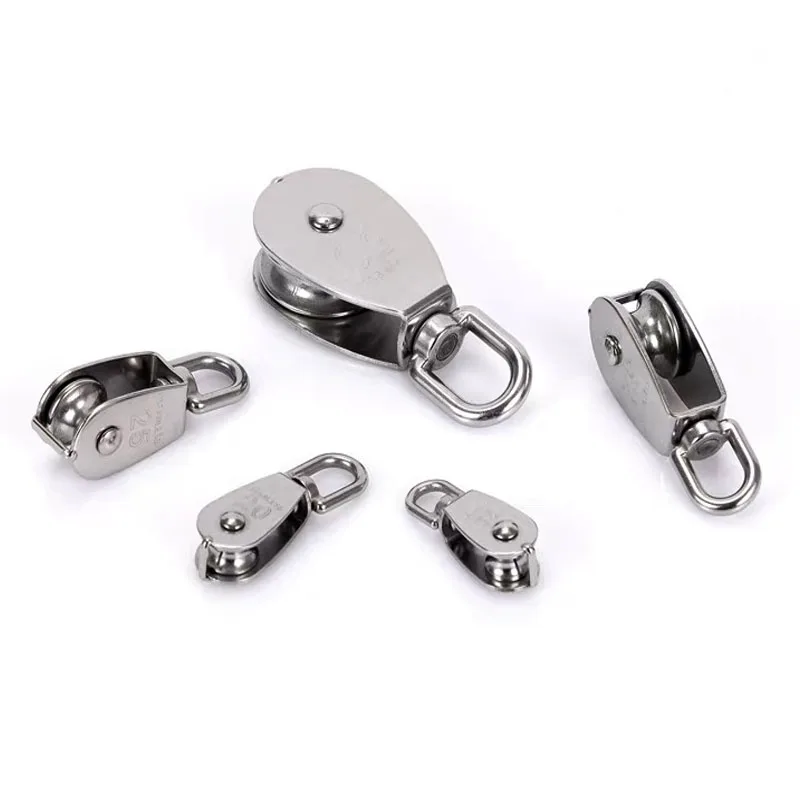 1PC Single Pulley Snatch Block 304 Stainless Steel Lifting Crane Swivel Hook Cable Pulley Hanging Wheel for Lifting Project