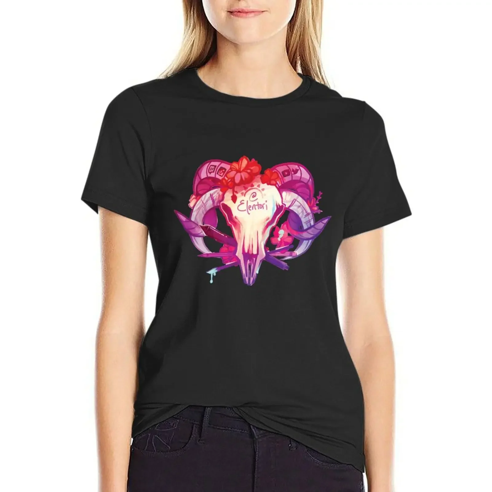 

Elentori Skull T-Shirt Aesthetic clothing blanks female plus size tops graphic t-shirts for Women