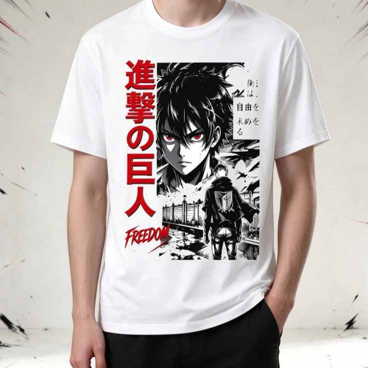 Anime Freedom T-Shirt Manga Battle Red Black White Graphi Japanese Comic Streetwear Dark Otaku Casual Top Harajuku Y2k Top