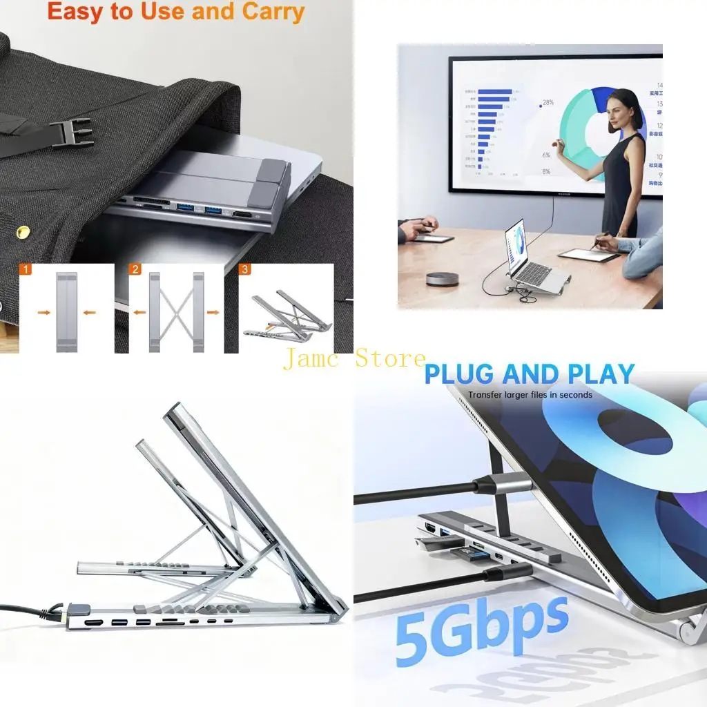 LX0B Ergonomic Computer Risers With Builts In Docking Stations And Cooling Function