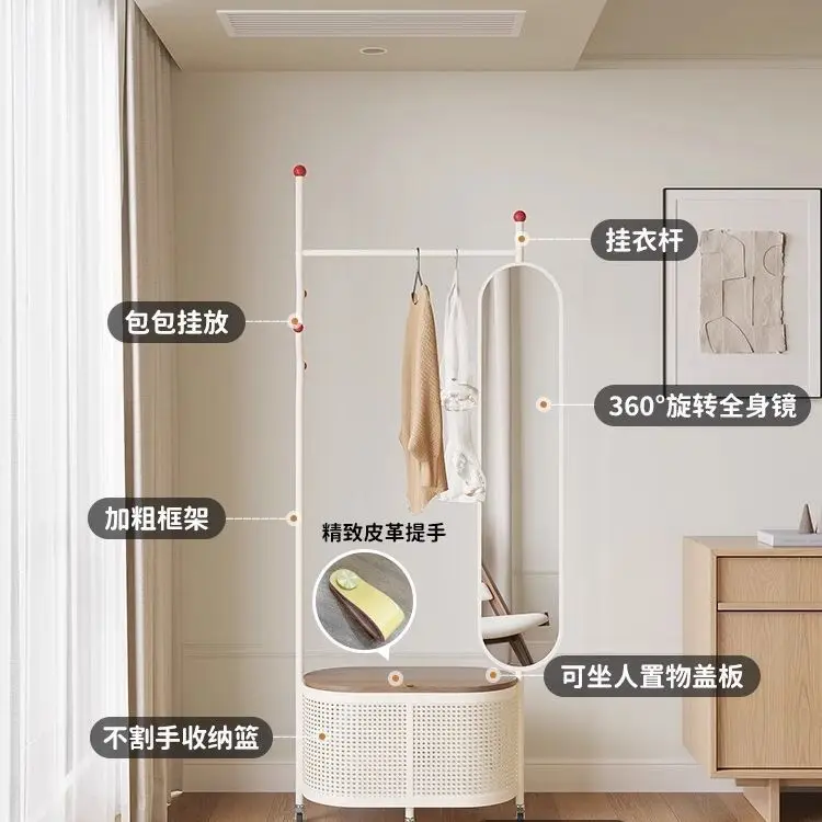 Bedroom floor hanging hanger mirror full body mirror coat rack integrated mobile full-length mirror simple dust hanger new model