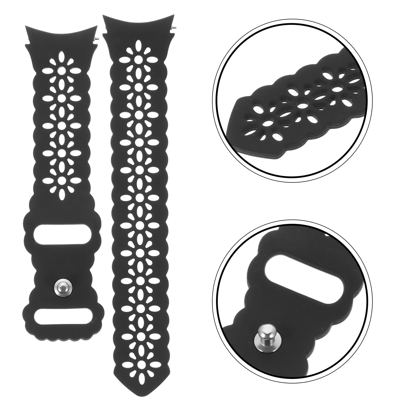 Black Silicone Watchband Replaceable Soft Breathable Comfortable Hollow Out Lightweight Stylish for Women Cocktail Gala Wedding