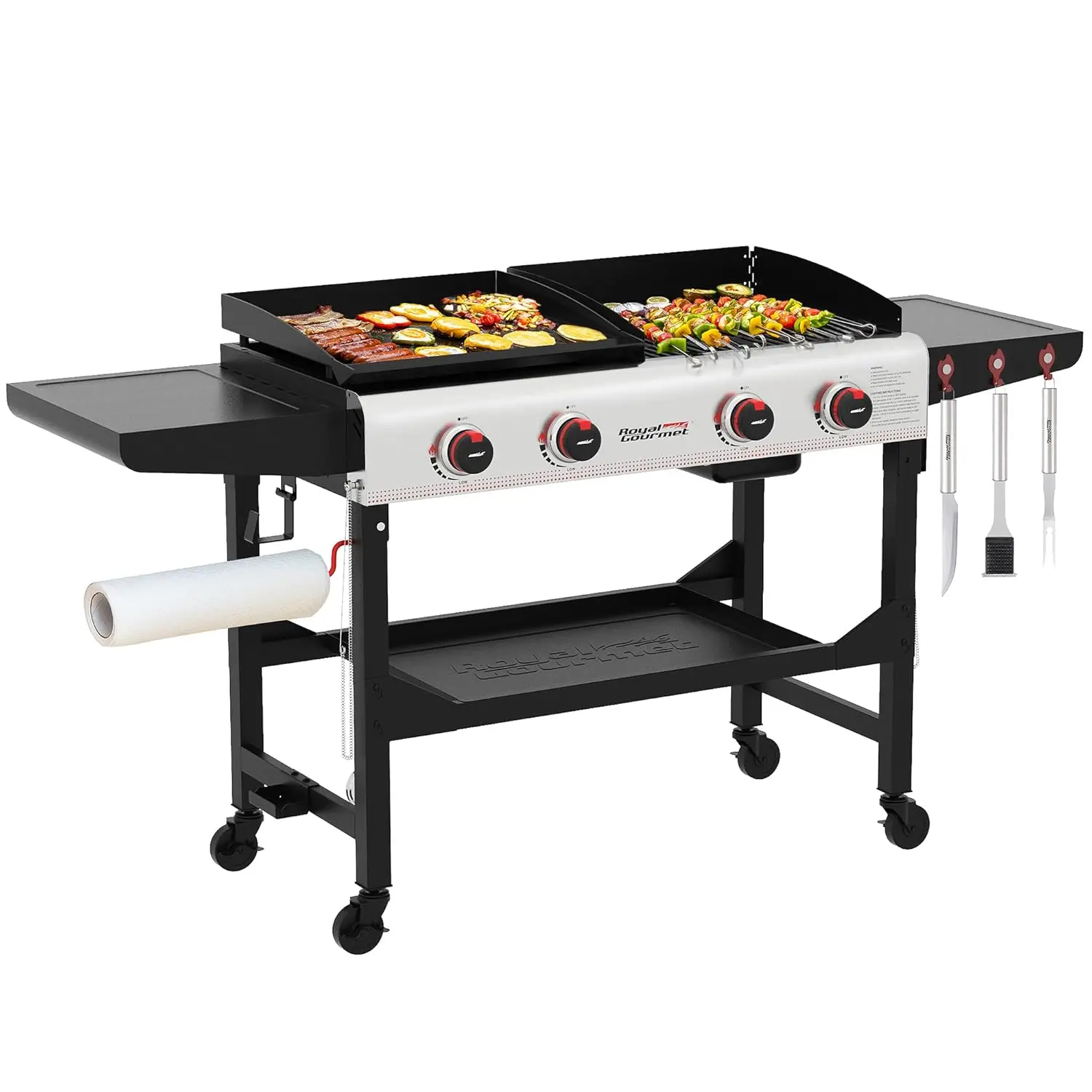 

GD403 4-Burner Propane Gas Grill and Griddle Combo with Folding Legs, 48,000 BTUs, Portable Griddle Grill Combo for, Customized