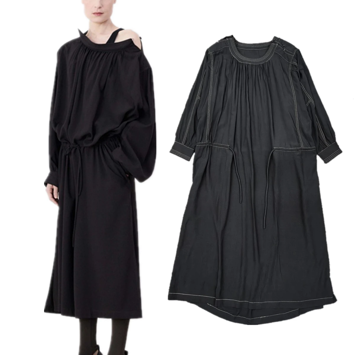 

Maxdutti French Minimalist Woman Clothes Lazy Loose Viscose Black Dress For Summer Women's Casual Dresses Female Clothing 2026