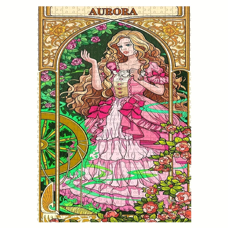 

1000pcs Puzzle, Handmade DIY Gift, Cards, Sleeping Beauty Aurora, Floral Rose, Holiday Gift, Relaxing Brain Teaser, Room & Ho