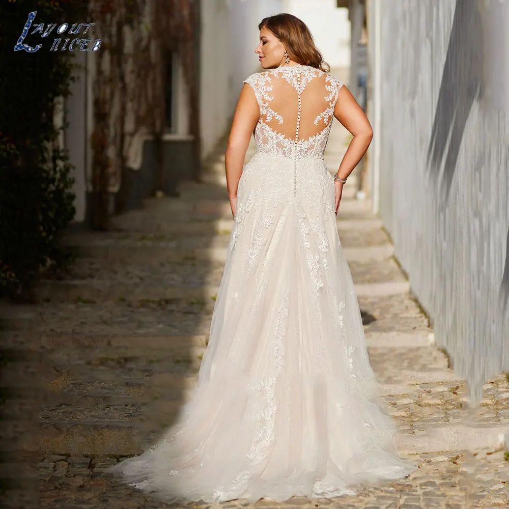 LAYOUT NICEB squisito Plus Size abito da sposa in Tulle 2024 semplice Applique in pizzo abiti da sposa maniche ad aletta sirena abiti De NoivaLAYOUT NICEB Squisite Plus Size Tulle Abito da sposa 2024 Semplice Pizzo App