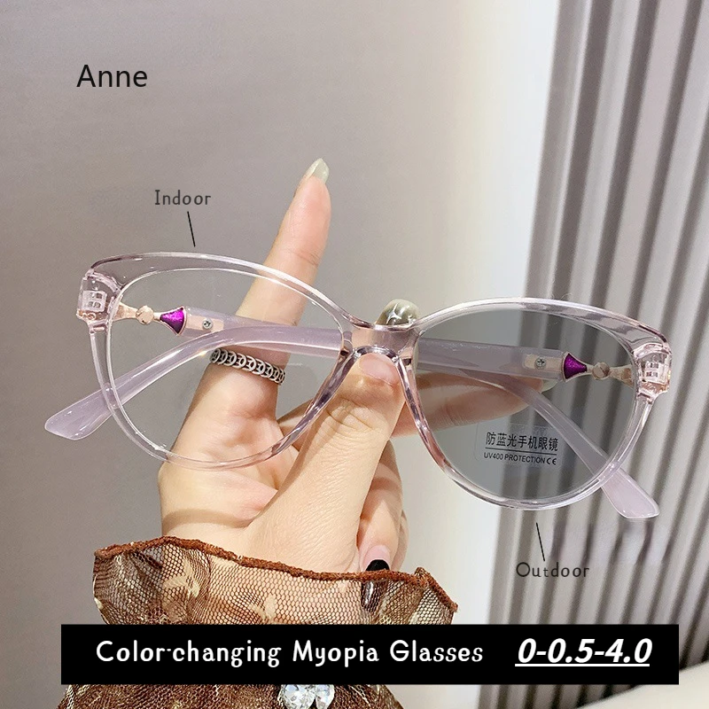 

Color-changing Myopia Glasses Handsome Anti-ultraviolet Shading Near Sight Glasses Round Frame Women Short-sighted Eyeglasses