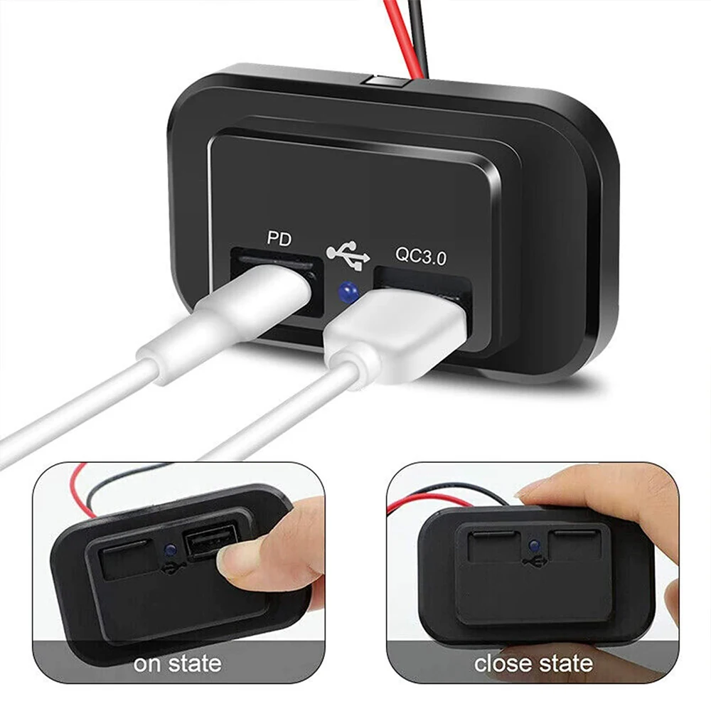 PD QC3.0 مقبس شاحن السيارة شحن سريع 12 فولت/24 فولت للدراجات النارية السيارات شاحنة ATV RV حافلة المزدوج USB محول الطاقة منفذ مصباح ليد